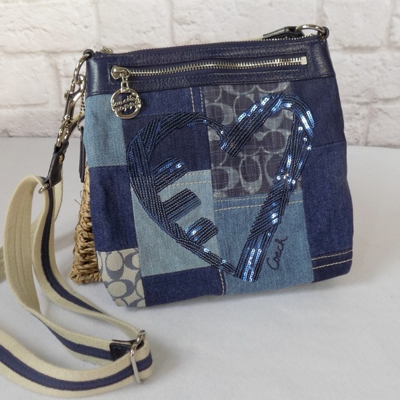 Denim Patchwork Heart Cross Body Bag Purse
